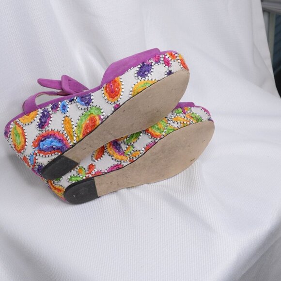 Sacha London Y2K Purple Embroidered Floral Wedge Heels Sz 9 - Picture 7 of 8